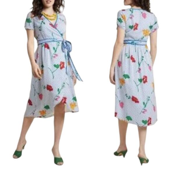 Modcloth Leave Delight On Floral Party Wrap Short Sleeve Dress Size Large - Picture 1 of 6